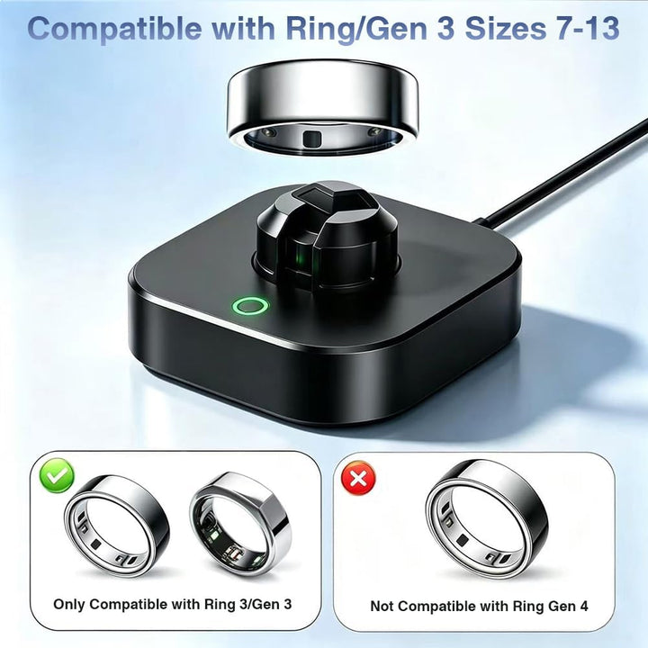 Smart Ladegerät Kompatibel mit Oura Ring Gen 3, (Grössen7/8/9/10/11/12/13), Schnelllade-Dock mit USB