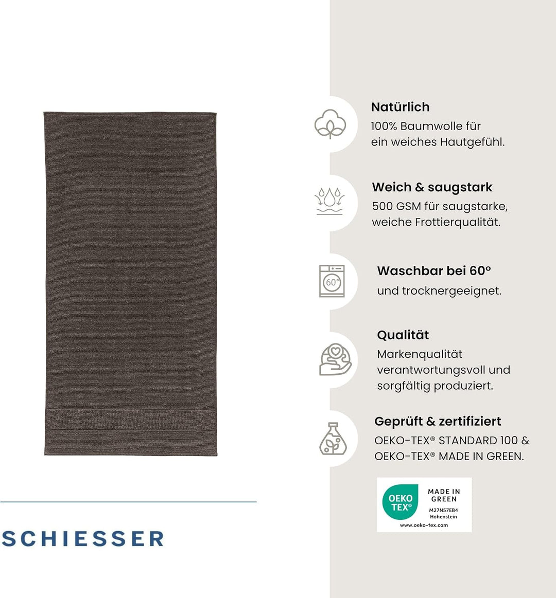 Schiesser Handtuch | 4er Set | 100% Baumwolle | Dunkelgrau | Reiskornoptik Dunkelgrau 50 x 100 cm, D