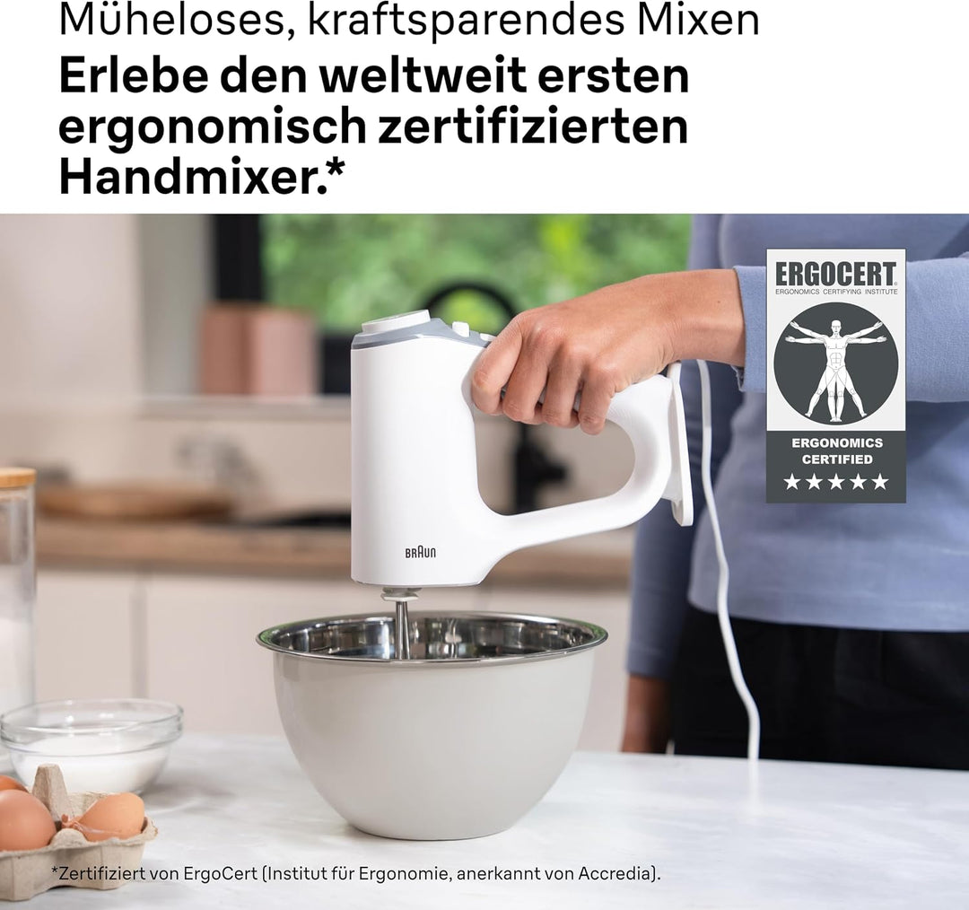 Braun MultiMix 3 - Handmixer mit 4 Zubehörteilen, 550 Watt, Weiss
