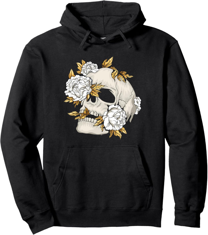 Skull Flowers Goth Gothic Occult Wicca Witchcore Witchcraft Pullover Hoodie
