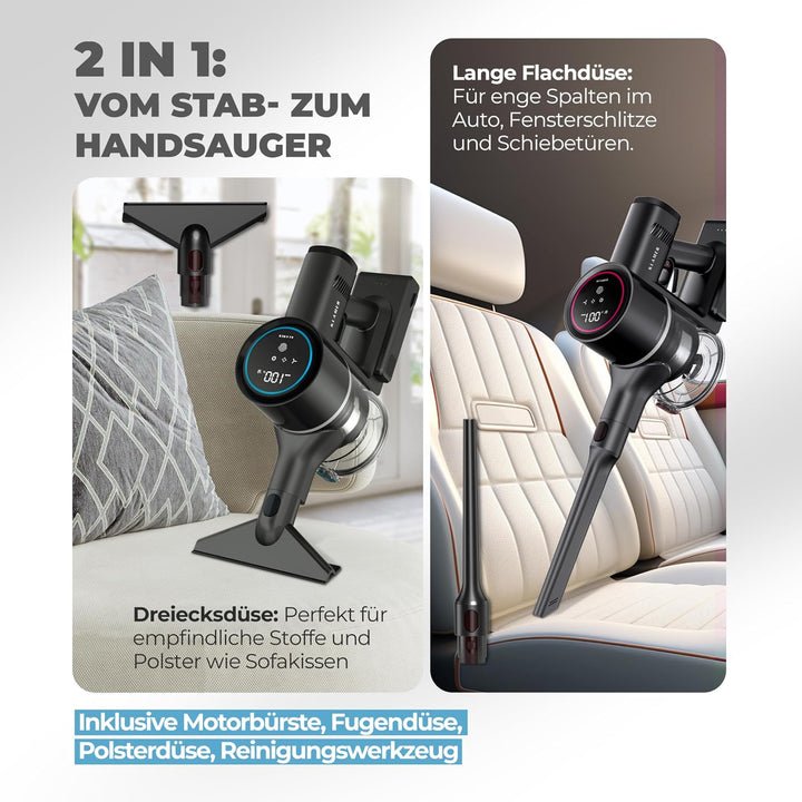 KLAMER Akku Staubsauger, 2-in-1 Staubsauger kabellos &amp; Handstaubsauger, Akkulaufzeit bis 50 min, Akk