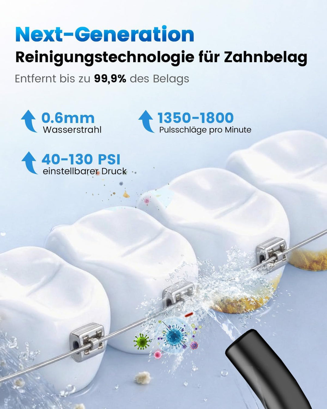 JTF Munddusche Kabellos Elektrische 300ML Wassertank, 10 Stufen Stufenlose Modi Testsieger 2026, IPX