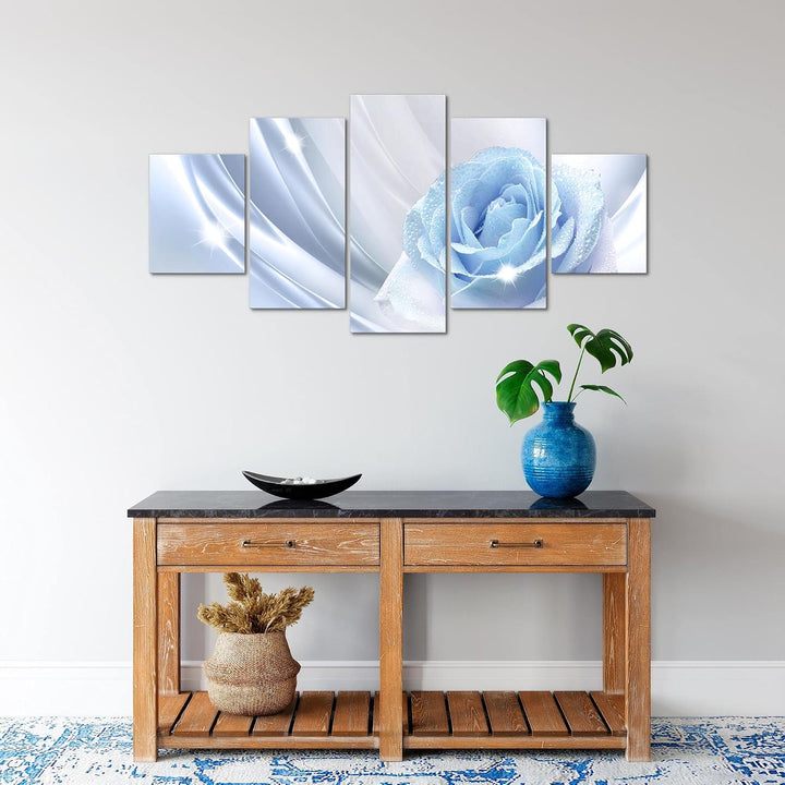 Runa Art Wandbilder Blumen Rose 5 Teilig Bild auf Vlies Leinwand Deko Wohnzimmer Vintage Blau Grau 2