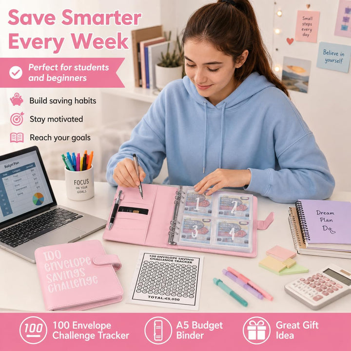 100 Envelope Saving Challenge, Geldsparbinder Budget Planner Sparbuch für Geld Challenge 100 Umschlä