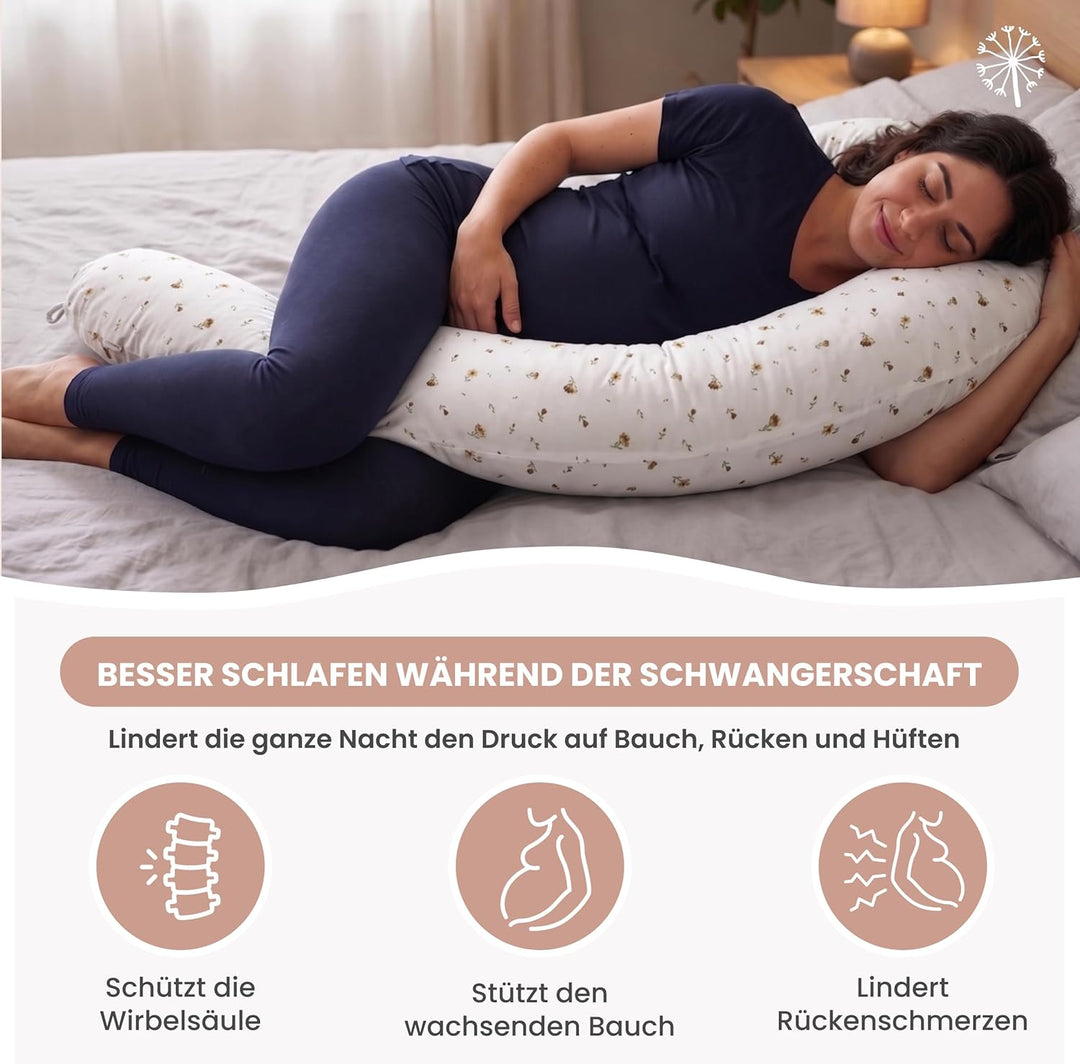 MIMUSELINA Stillkissen Seitenschläferkissen aus 100% Baumwolle | XXL Format 125 x 60 cm | Schwangers