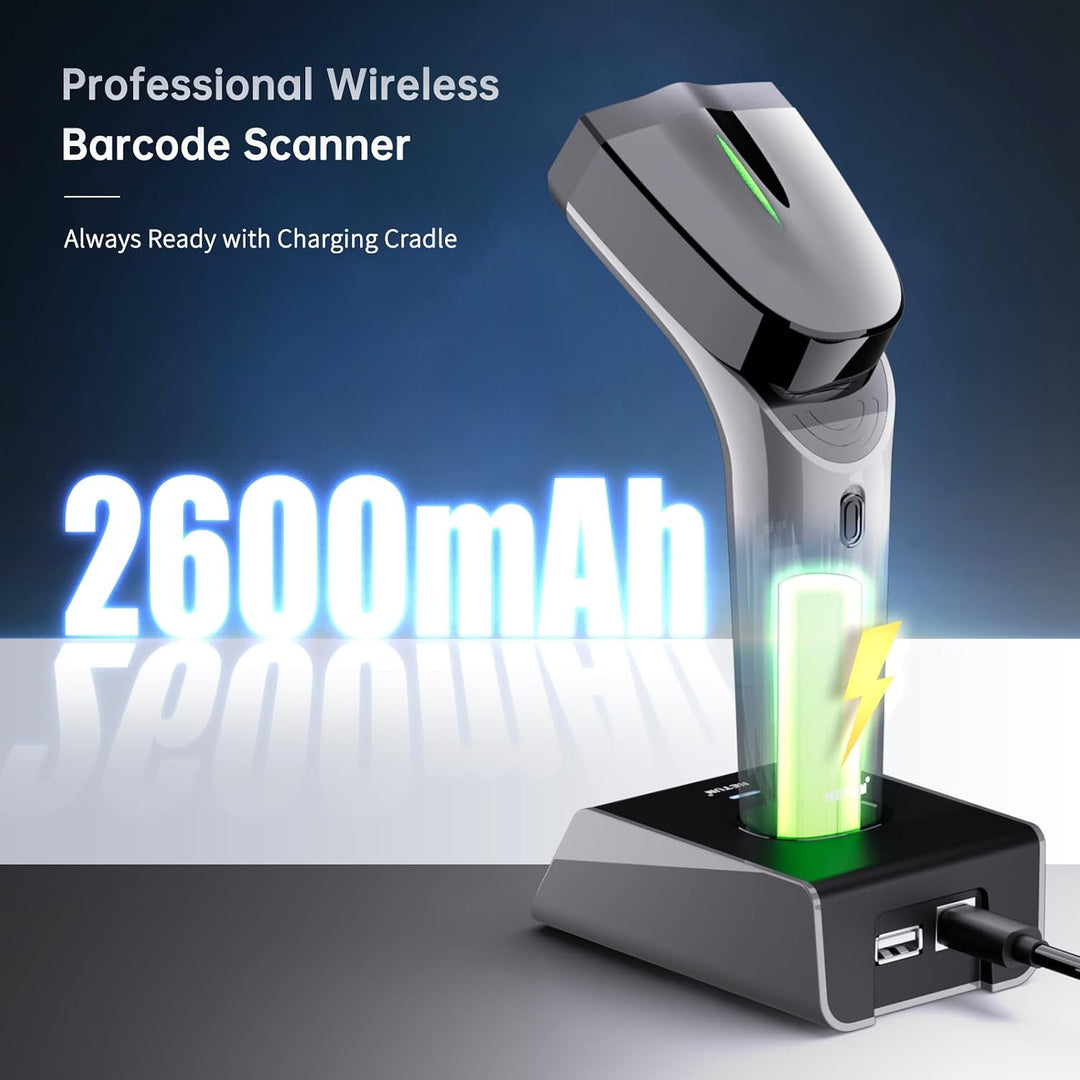NETUM Bluetooth Barcode Scanner Kabellos mit Ladeschale, 2.4G USB 1D CCD Barcode Reader, Freispreche