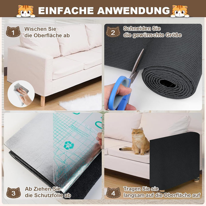 40 x 200cm Kratzmatte Selbstklebend Katze, DIY Trimmbare Kratzschutz Sofa Katze, Kratzbretter Kratzw