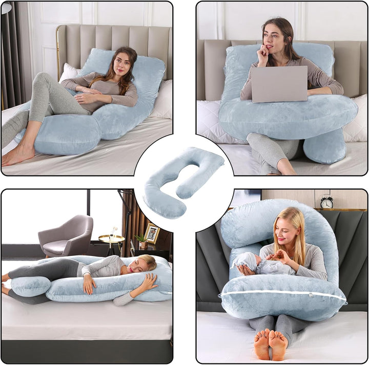 CALIYO Schwangerschaftskissen J Form,Stillkissen XXL-SeitenschläFerkissen mit Bezug,Pregnancy Pillow