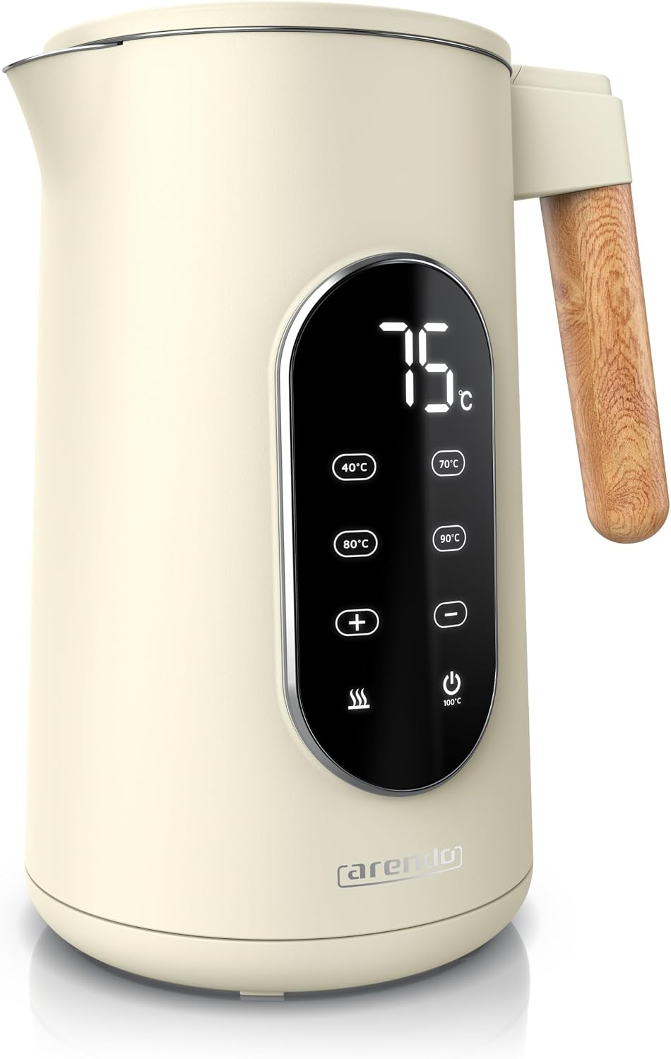 Arendo - Edelstahl Wasserkocher mit Temperatureinstellung 40-100°C - Doppelwand Design Cool Touch -