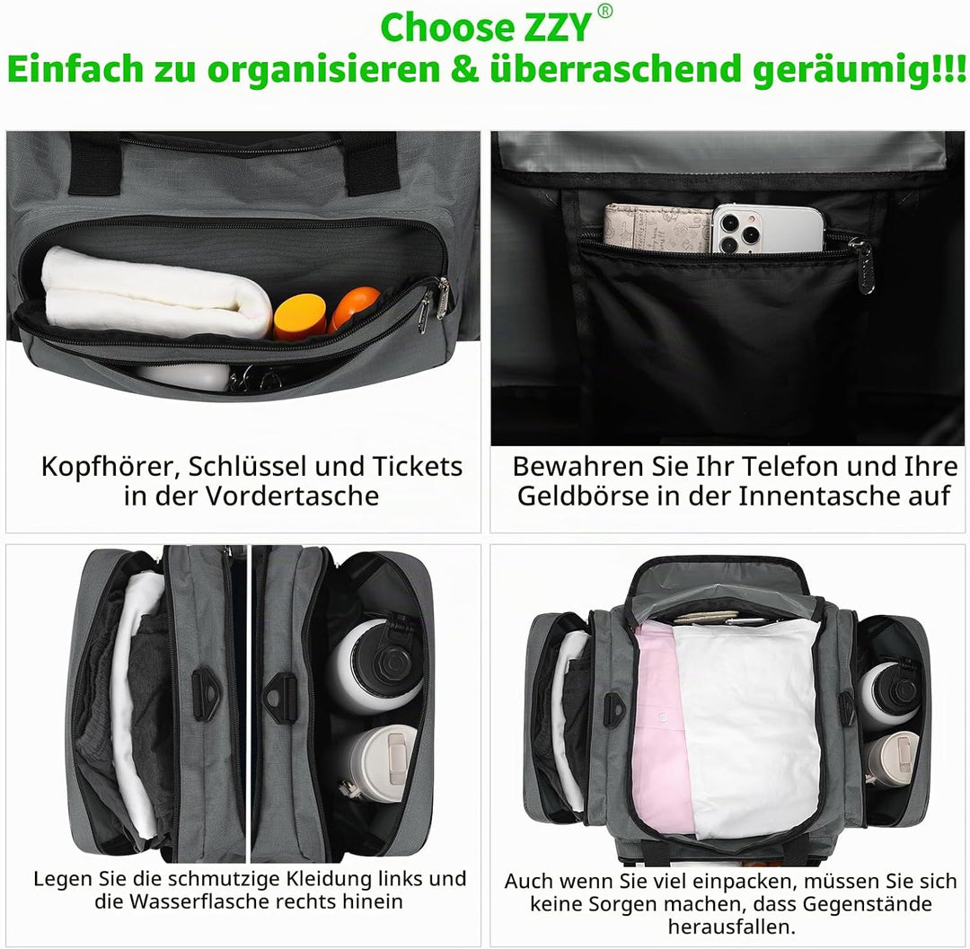 Sporttasche Reisetasche Fitness Tasche mit Schultergurt Wochenendtasche für Damen und Herren (Grau,