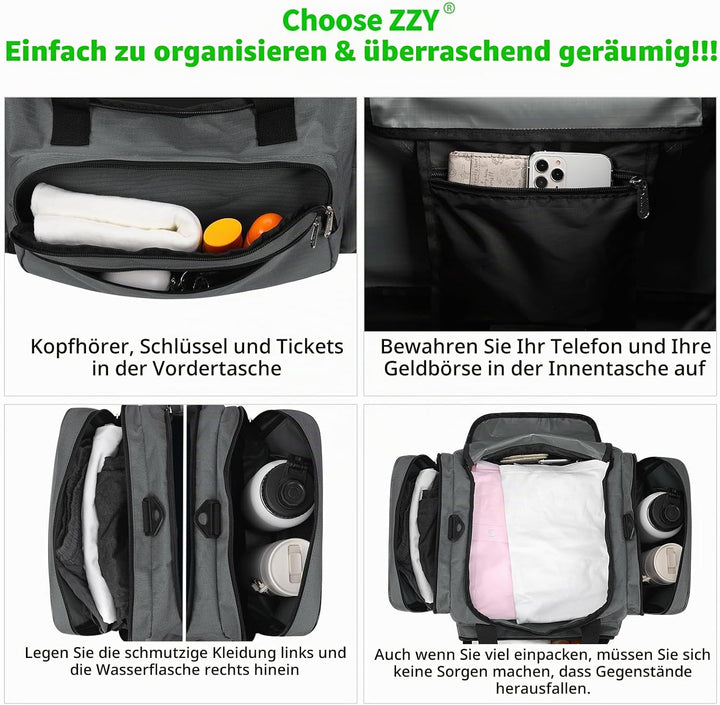 Sporttasche Reisetasche Fitness Tasche mit Schultergurt Wochenendtasche für Damen und Herren (Grau,