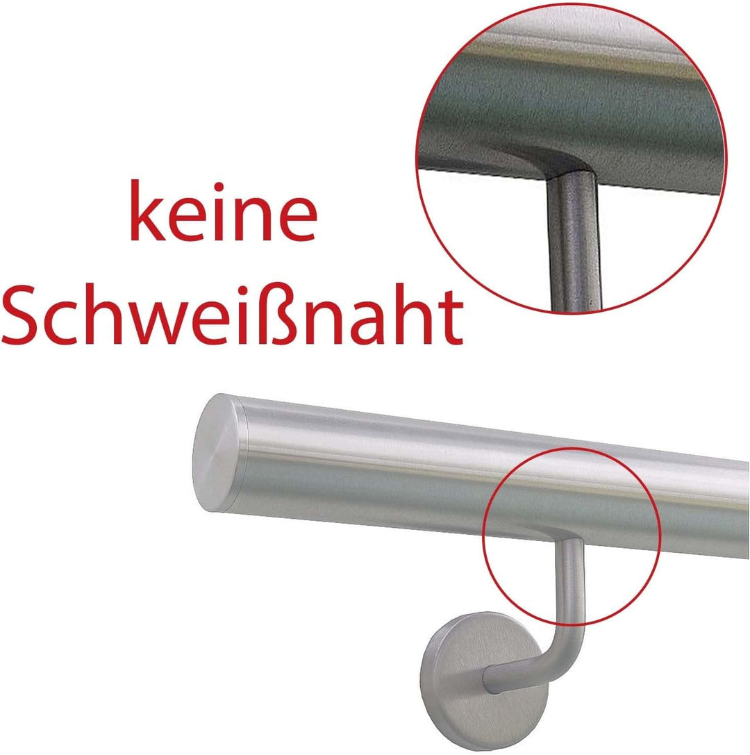TIBU Handlauf Edelstahl 33,7 mm Geländer 0,3m - 6m, Länge 120 cm, Ende halbrunde Kappe und gewinkelt