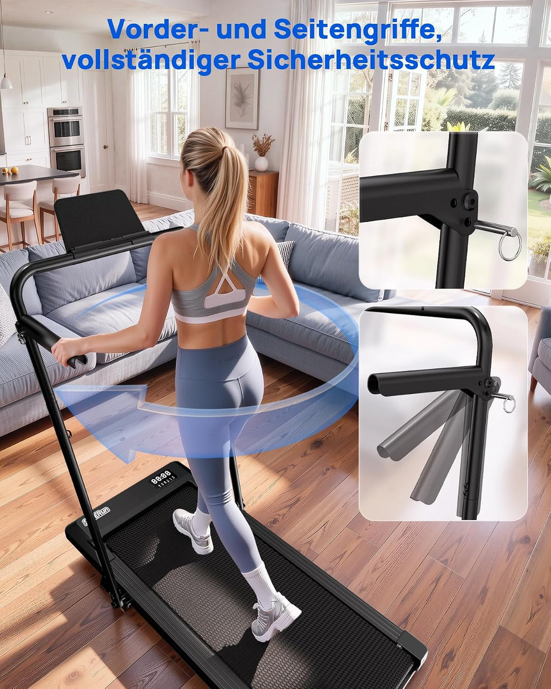 Superun Walking Pad mit Steigung, APP KI-Trainer, leises Büro Laufgerät Graphitschwarz 90cm, Graphit