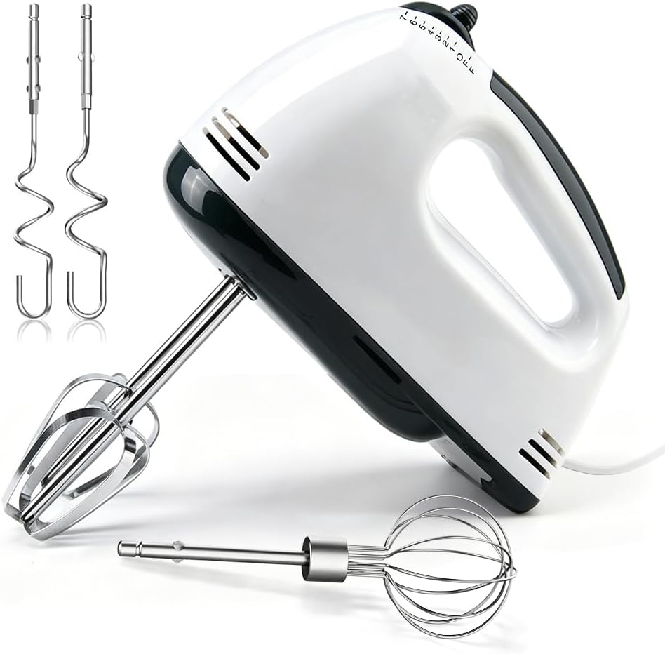 Elektrischer Handmixer Elektrisch, 5 Drehzahl Einstellbarer Küchenmixer Handrührgerät, 304 Edelstahl