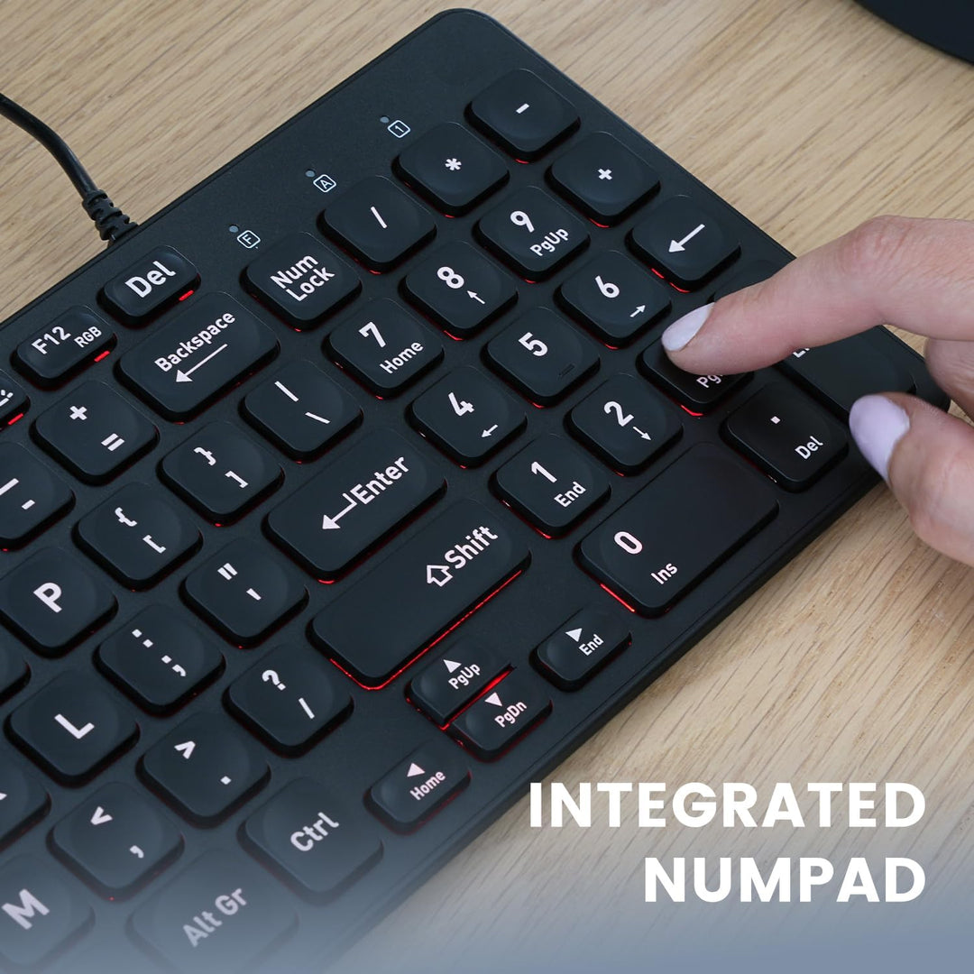 Perixx PERIBOARD-333B Wired Backlit USB Keyboard- X Type Scissor Keys - Compact 14.25x4.57 Inches -