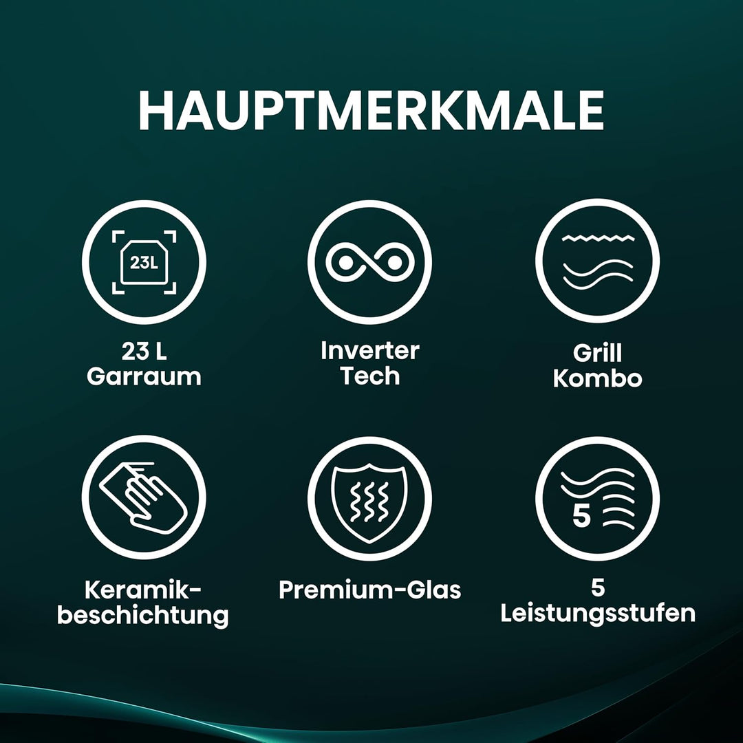 Hisense Inverter-Mikrowelle, 23L, 900W, mit 1000W-Grillfunktion | Schwarz, 5 Leistungsstufen, Kerami