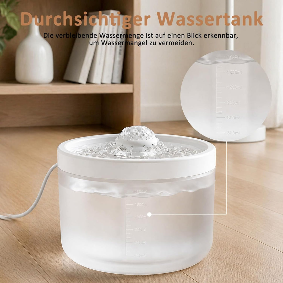 Kompakter Leiser Katzenbrunnen 1,8L Mehrschichtfilter Zirkulation weiss, weiss