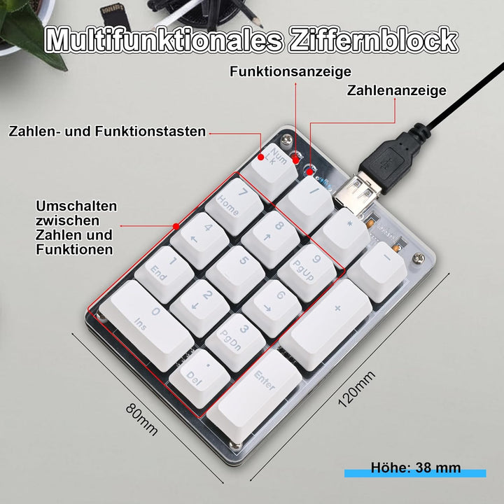 Löt Bausatz, DIY Numpad Keypad USB-Nummerntastenfeld &amp; Pfeiltasten Mini-Mechanische Tastatur, 18 Tas