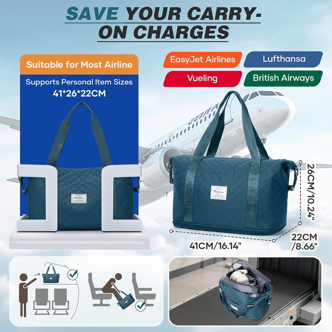 SEAFEW Reisetasche Damen Sporttasche 40x30x20 Ryanair Handgepäck Tasche Dunkel Pfauenblau 40x30x20cm