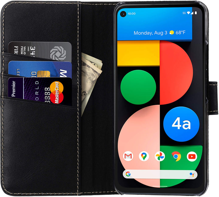 STILGUT Talis kompatibel mit Google Pixel 4a 5G Hülle mit Kartenfach aus Leder, Flip Cover, Wallet C