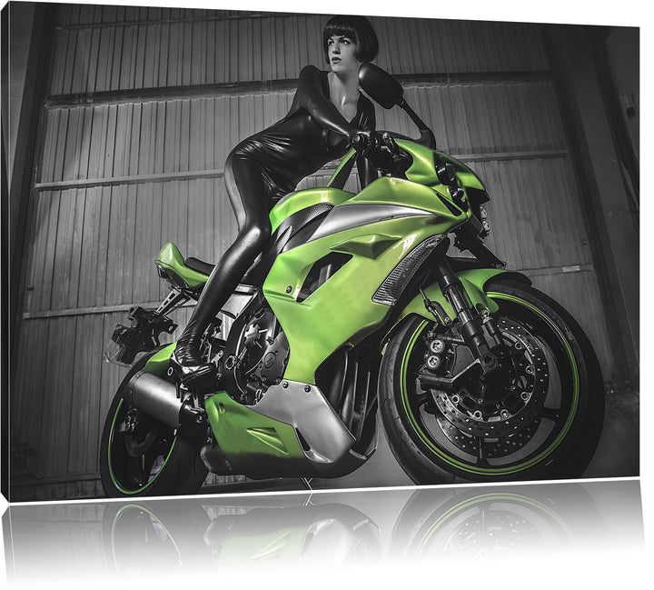 Pixxprint Bike mit Model 100x70cm Leinwandbild Wandbild Kunstdruck, 100x70