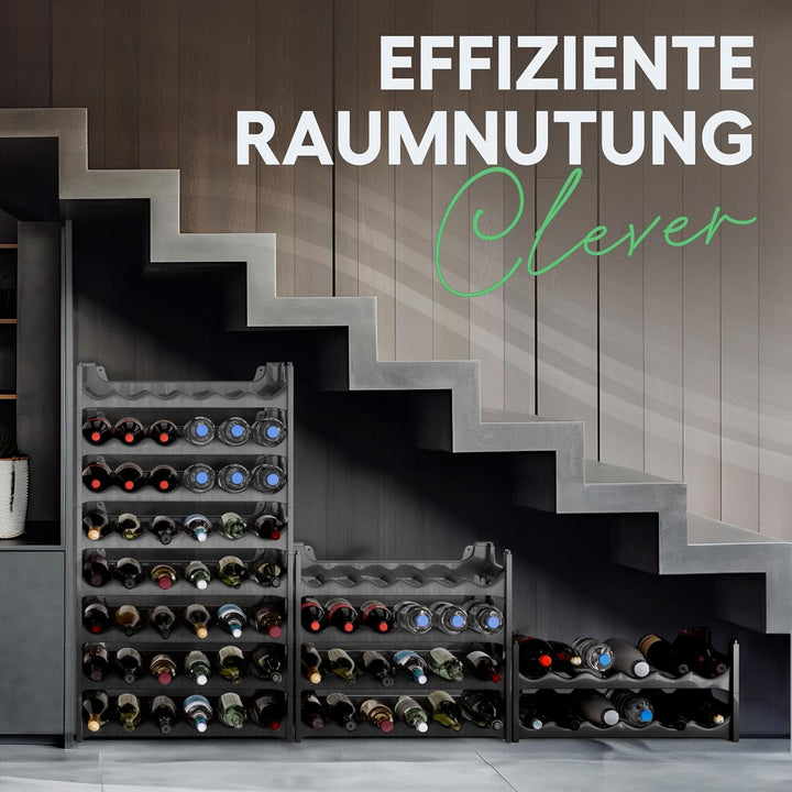 Novaliv Weinregal für 36 Flaschen | Flaschenregal schwarz | Regal stabilem Kunststoff (Schwarz, 6) 6