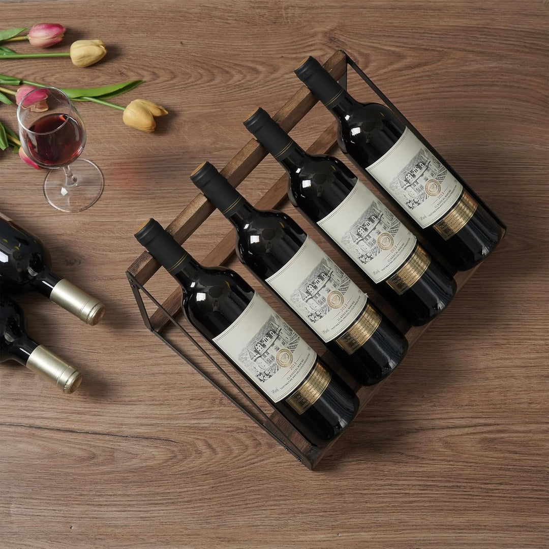 JUJOYBD Weinregal Holz für Tisch, Rustikales Flaschenregal für 4 Flaschen, Weinständer für Party, Kü
