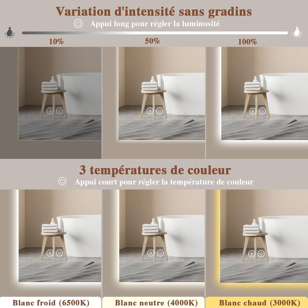 Badspiegel-mit-Beleuchtung 50x70cm - LED Badezimmerspiegel Badezimmer Spiegel mit Beleuchtung, Touch