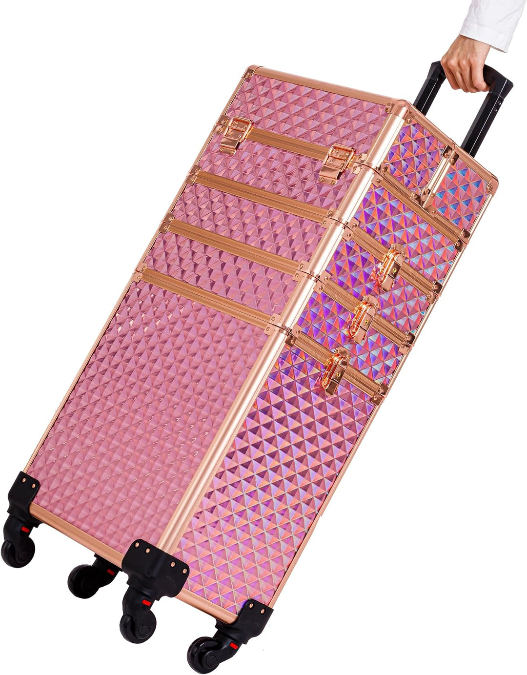 Arous 4-in-1 Professioneller Make-up-Zugkoffer, multifunktionaler Kosmetikwagen mit 360° drehbaren R