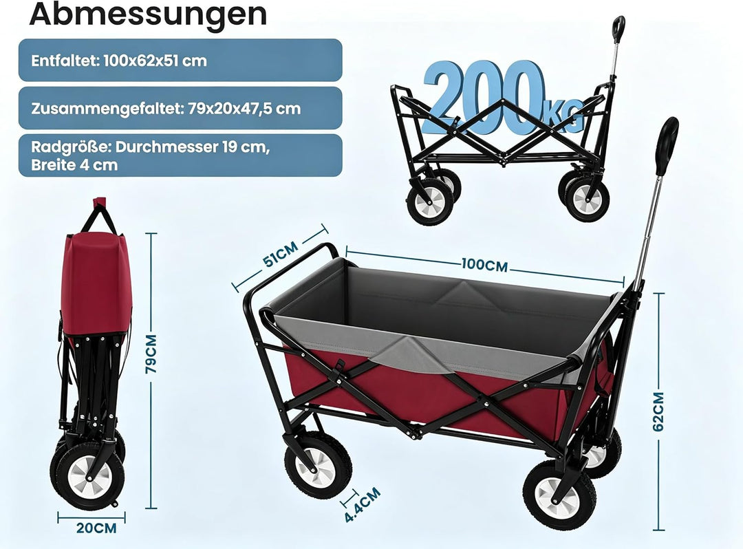 EUGAD Bollerwagen faltbar klappbar Transportkarre Handwagen mit 4 Rollen für Camping Einkaufen belas