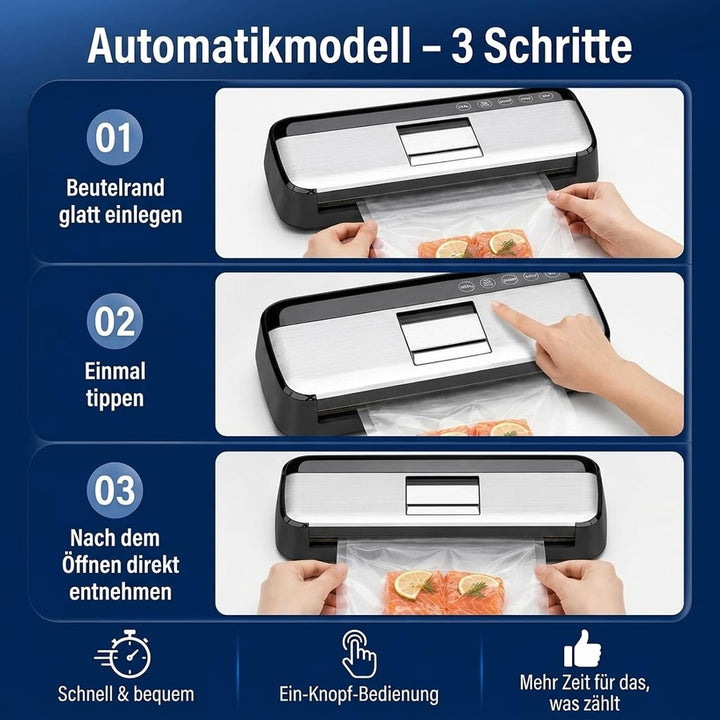 Vakuumiergerät für Lebensmittel, Vollautomatischer Vakuumierer mit 15 Beutel, Folienschweissgerät fü