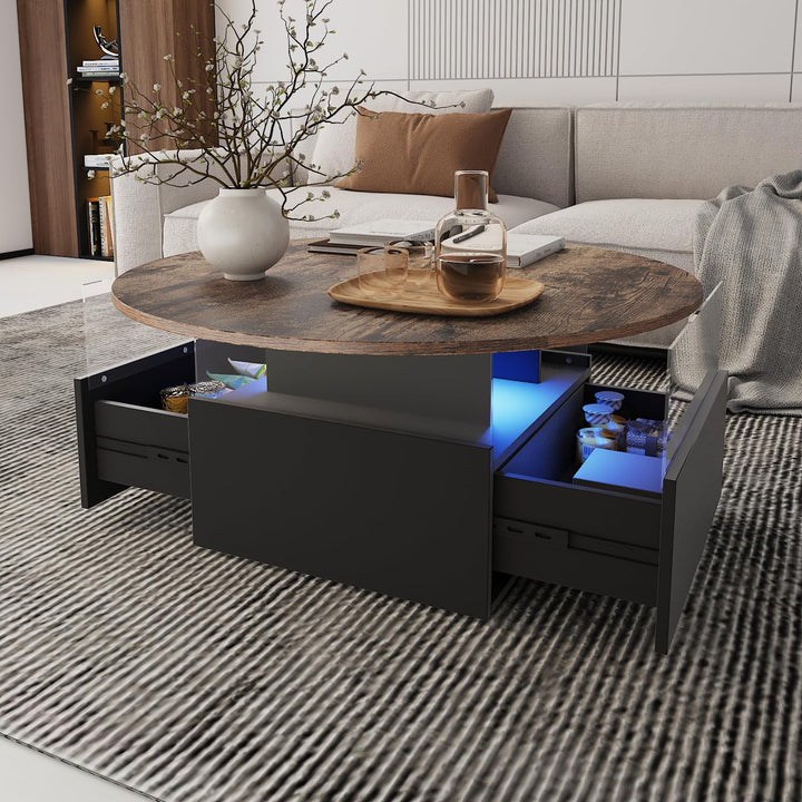 KEEPREAPER Couchtisch rund, Wohnzimmertisch mit 16-Farbiger LED Beleuchtung, für Wohnzimmer 80 x 80