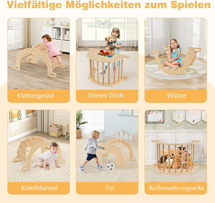 DREAMADE Montessori Kletterbogen, Bogenwippe mit abnehmbarem &amp; faltbarem Aufbewahrungsbehälter, Klet