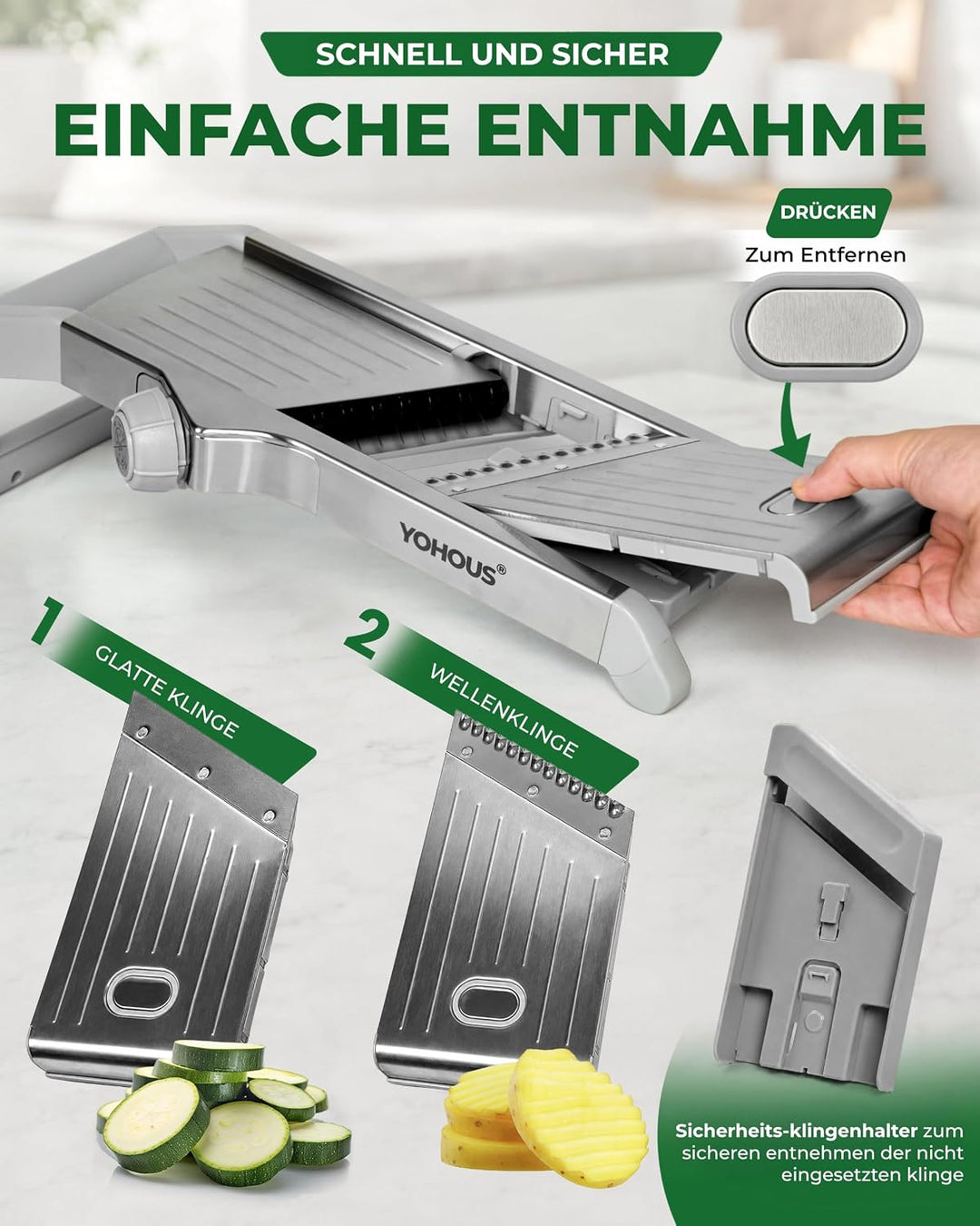 Gemüsehobel Mandoline - Verstellbarer Gemüseschneider aus Edelstahl