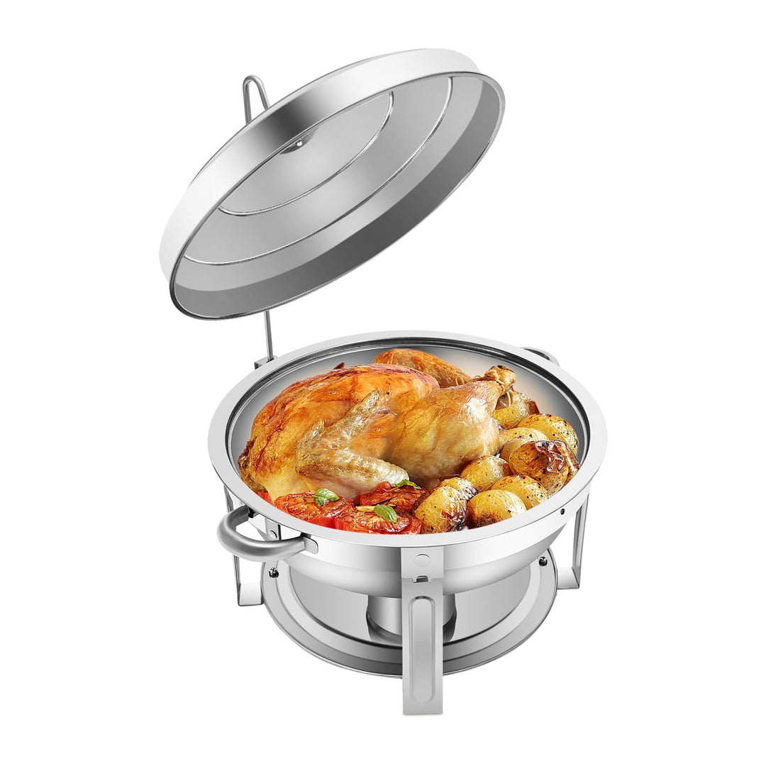 Edelstahl Chafing Dish, 7.5 L Speisenwärmer, Warmhaltebehälter Suppentopf, Runde Edelstahl Chafing D