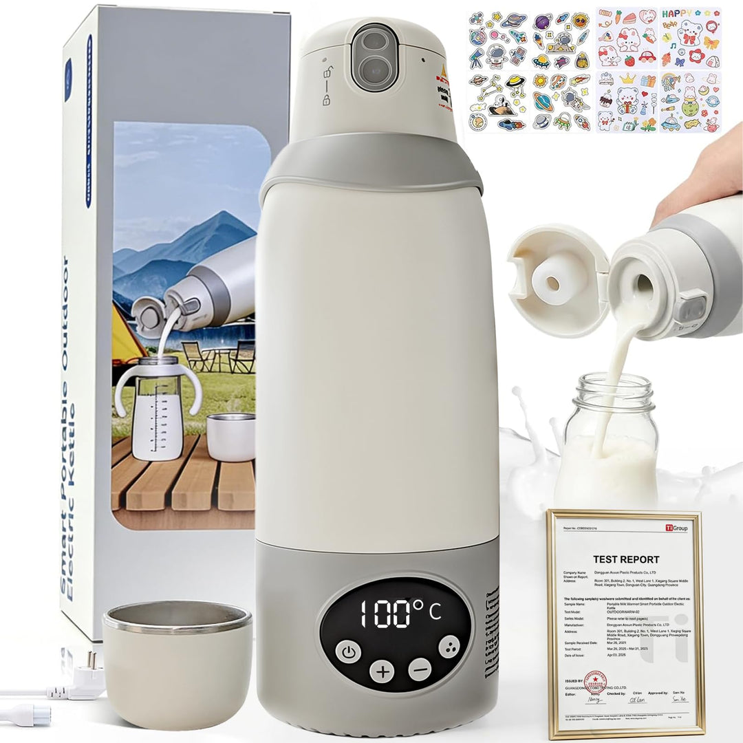 2-in-1 Reisewasserkocher &amp; Tragbarer Babyflaschenwärmer mit 500 ml, 12000 mAh Akku, 37–100 °C Präzis