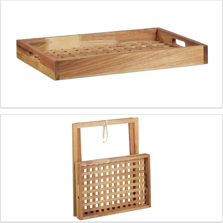 Relaxdays Tabletttisch klappbar, Serviertisch Walnuss-Holz, Klapptisch klein, Serviertablett, HxBxT: