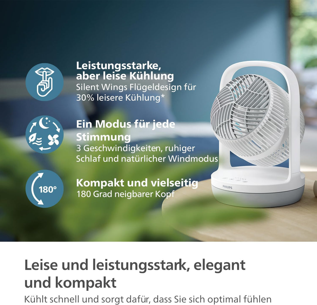 Philips Tischventilator Serie 2000. Stark &amp; superleise mit SilentWings Technologie. 23 dB. Luftumwäl