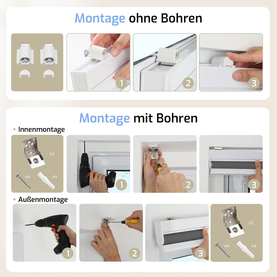 Grandekor Elektrische Rollos mit Lithiumbatterie,Elektrisches Verdunklungsrollo mit Motor &amp; Fernbedi