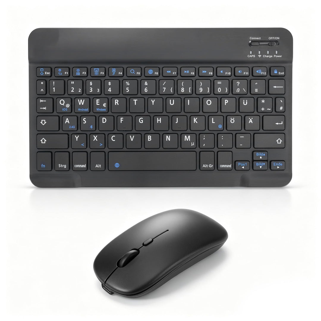 Kabellose Bluetooth Tastatur mit Maus Set, 2.4G USB &amp; Bluetooth 5.0 Dual-Modus Multi-Device Tablet T