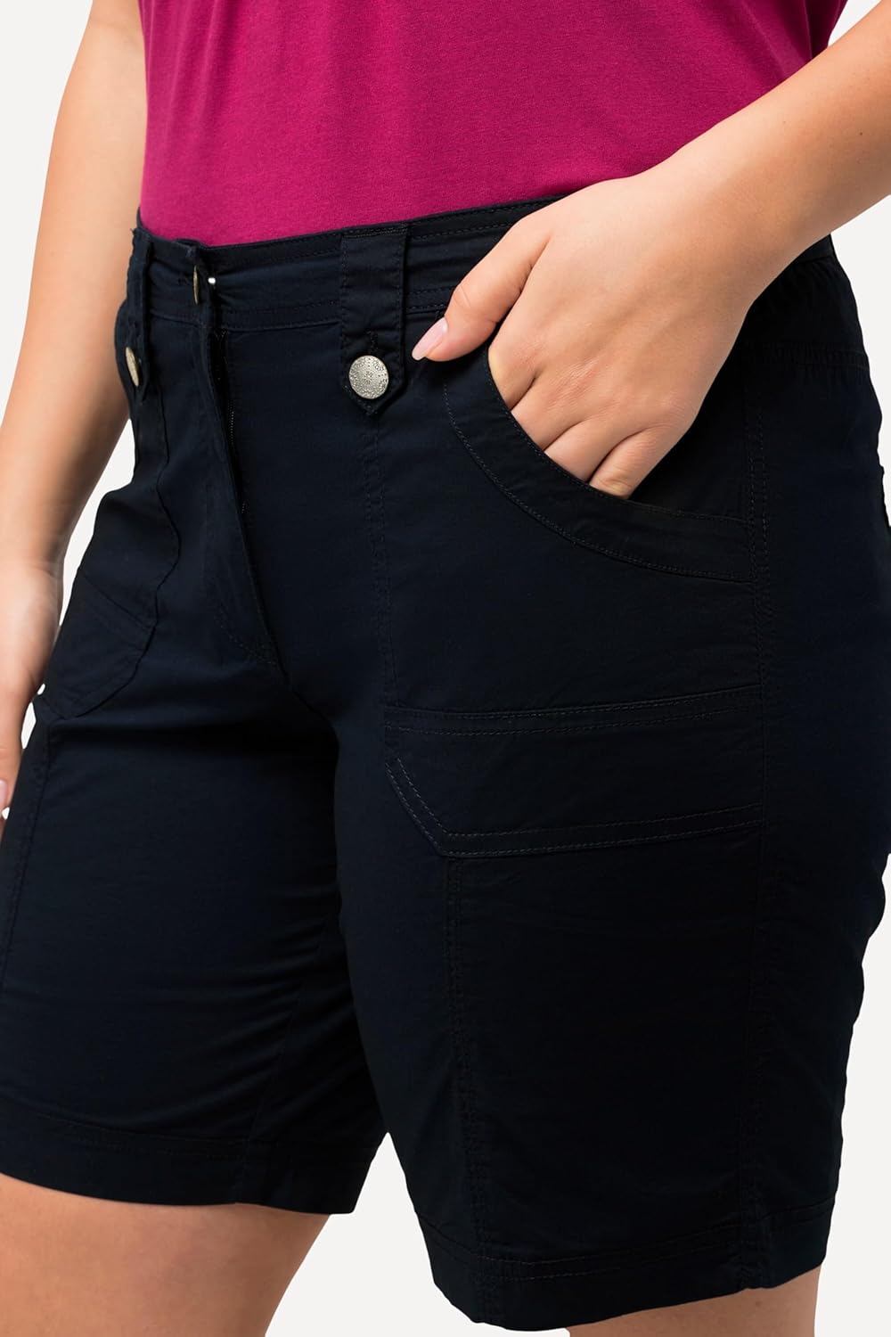 Ulla Popken Damen grosse Grössen Übergrössen Plus Size Cargo-Bermuda, Komfortbund, 4-Pocket-Schnitt