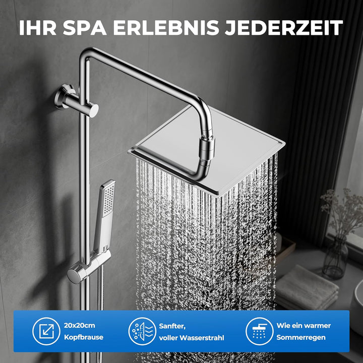 Görbach Edelstahl Duschset ohne Armatur, Chrom Duschsystem mit Regenduschset, Duschgarnitur, Handbra