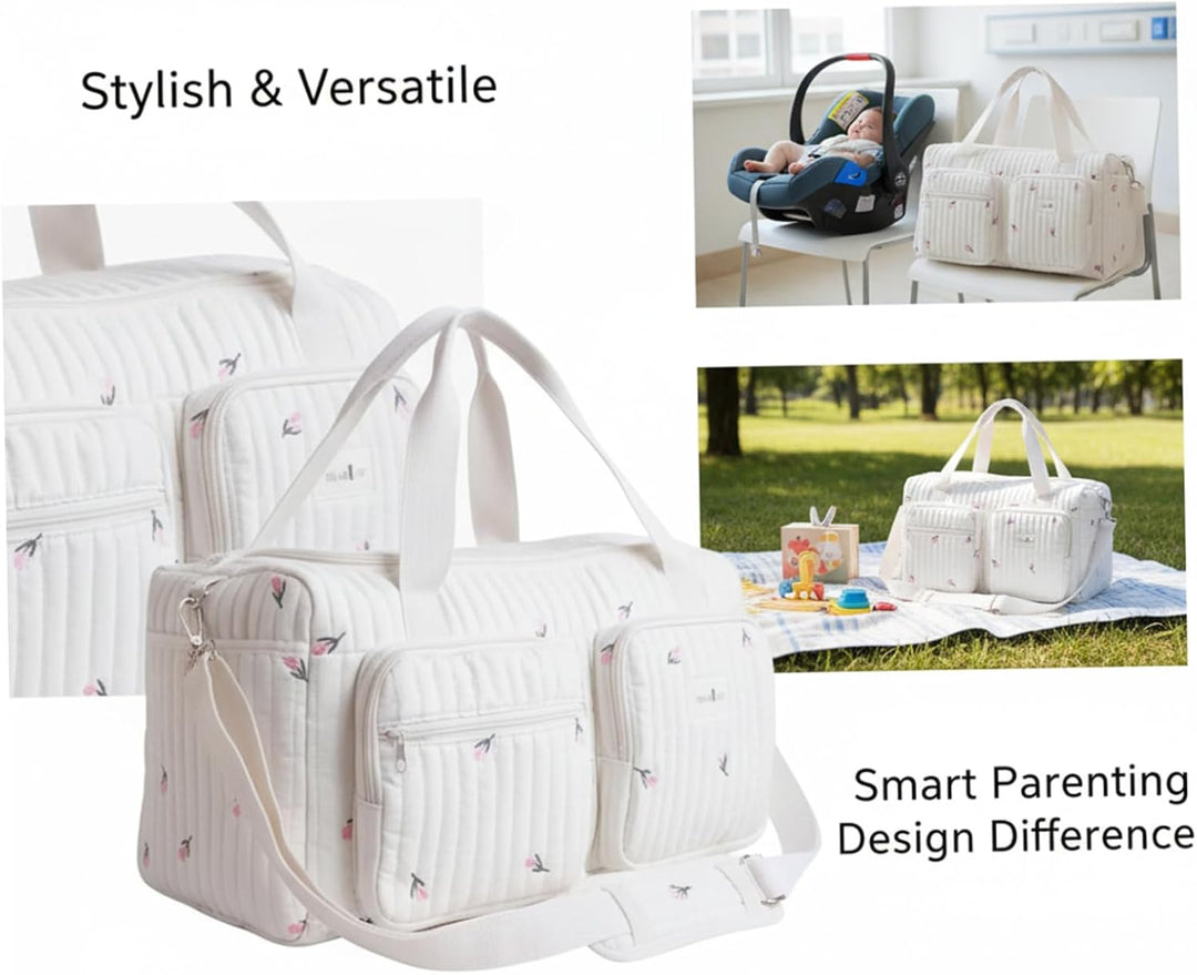 Baby-Wickeltaschen mit Wickelstation, Mama-Baby-Reisetasche – gesteppte Wickeltasche mit grossem Fas