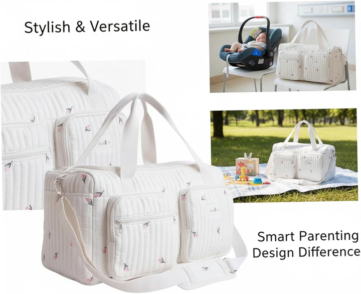 Baby-Wickeltaschen mit Wickelstation, Mama-Baby-Reisetasche – gesteppte Wickeltasche mit grossem Fas