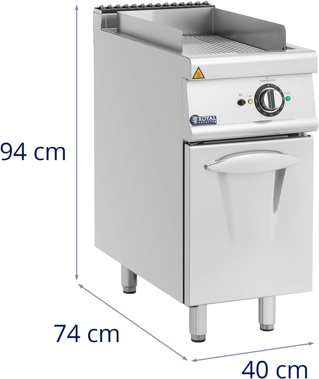 Royal Catering Elektro-Grillplatte mit Unterschrank Pro 730 Series 5,4 kW Grillplatte aus Chromstahl