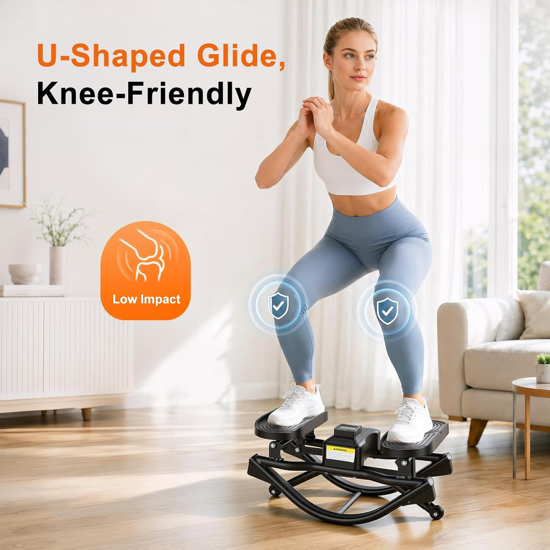 Rock-Stepper mit elastischen Widerstandsbändern – Mini-Stepper für das Heimtraining mit Digitalanzei