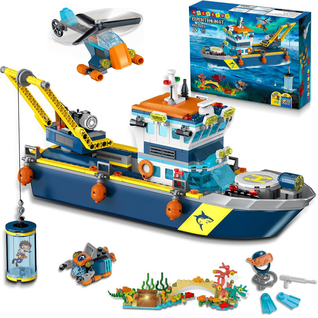 HOGOKIDS City Schwimmfähiges Boot Baukasten mit LED Licht - Spass Arctic Explorer Schiffs Baustein O