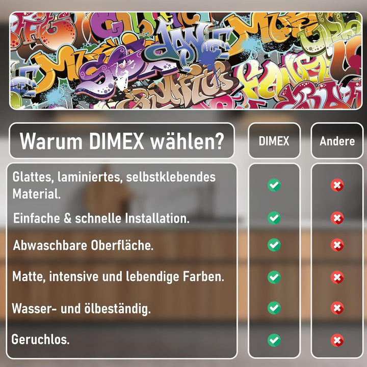 DIMEX Küchenrückwand Folie selbstklebend Graffiti | Klebefolie - Dekofolie - Spritzschutz für Küche
