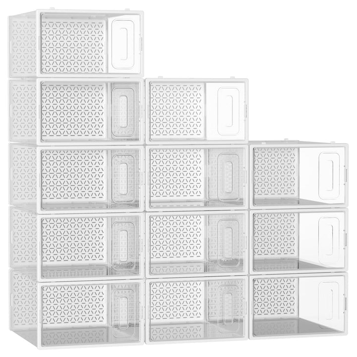 12er Set Schuhboxen stapelbar transparent, faltbare Schuh-Organizer