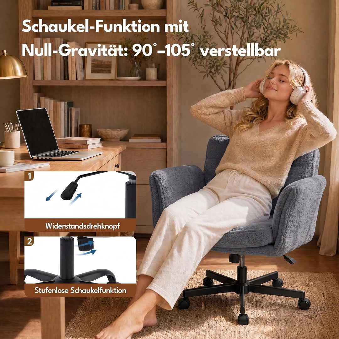 5-Stufen Armlehnen Bürostuhl 150kg, Schneidersitz Stuhl Grau, Grau